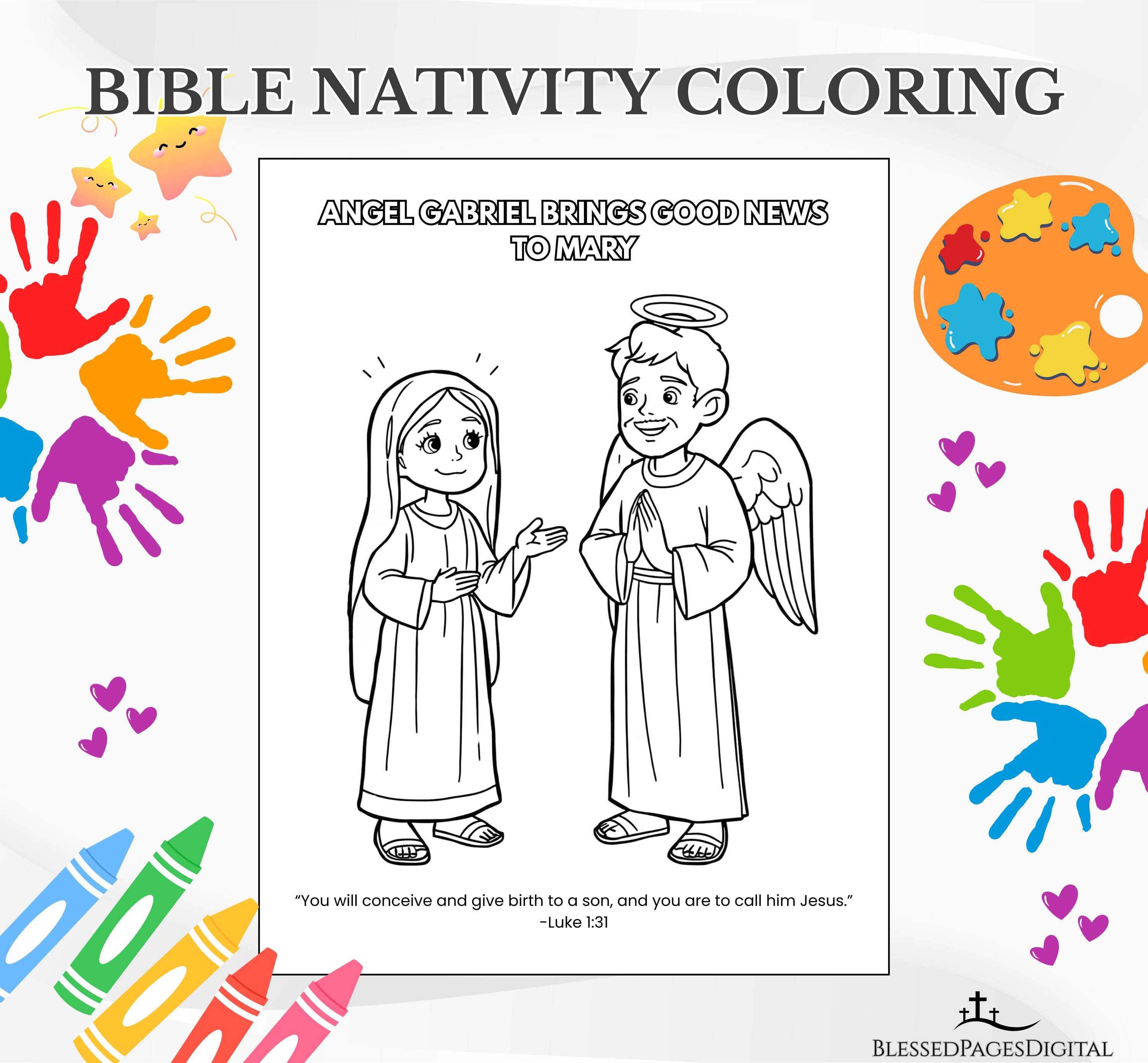 Angel Gabriel Visits Mary Bible Nativity Sunday School Coloring Page