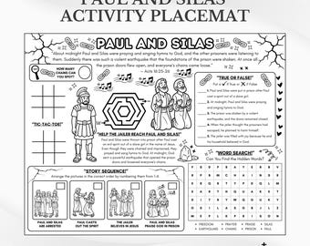 Mantel individual de actividades de Pablo y Silas: Página para colorear de la escuela dominical (Descarga en PDF)