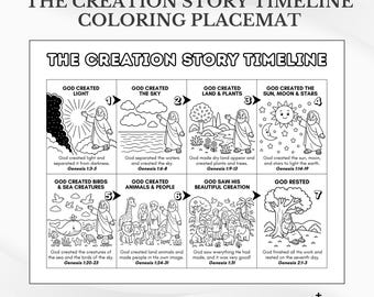 Plantilla para colorear con la línea de tiempo de la historia de la Creación: Página de actividades para la escuela dominical (Descarga en PDF)
