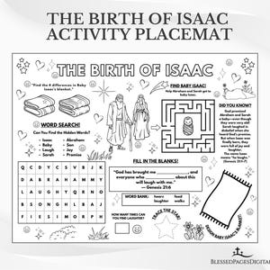 Birth of Isaac Activity Placemat: Kids Bible Coloring Page (PDF Download)