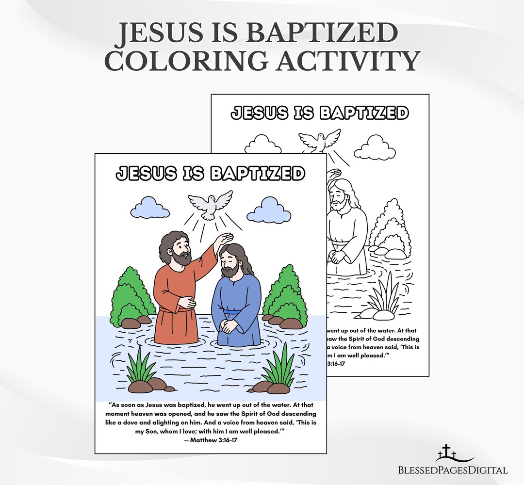 Jesus is Baptized Bible Coloring: Sunday School Activity Page (PDF ...