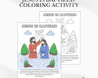 Dibujo bíblico para colorear sobre el bautismo de Jesús: Página de actividades para la escuela dominical (Descarga en PDF)