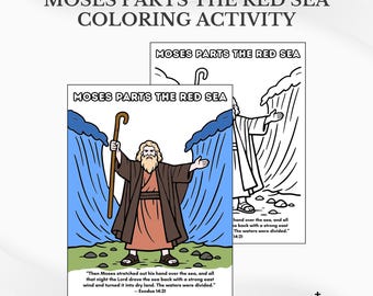 Moses Parts the Red Sea Bible Coloring: Sunday School Activity Page (PDF Download)