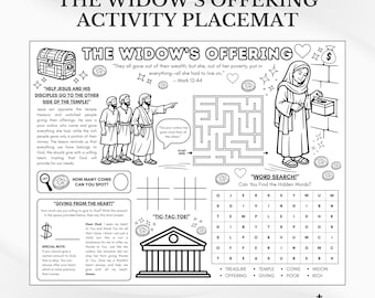 The Widow's Offering Bible Activity Placemat: Sunday School Coloring Page (PDF Download)