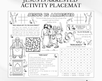 Jesus is Arrested Bible Activity Placemat: Sunday School Coloring Page (PDF Download)