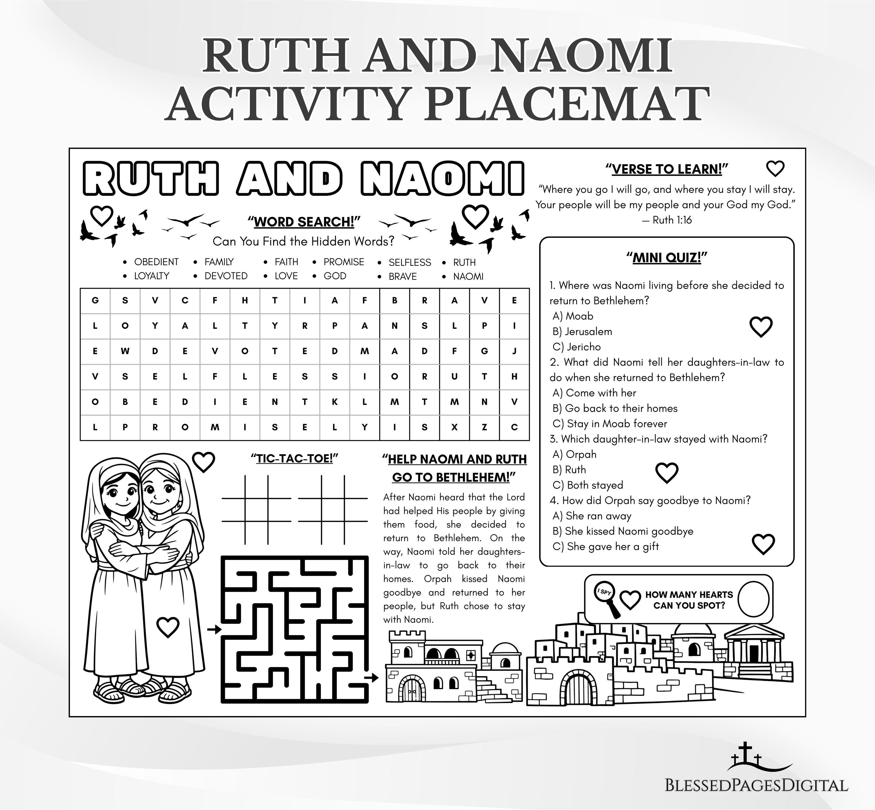 Ruth and Naomi Bible Activity Placemat: Sunday School Coloring Page ...