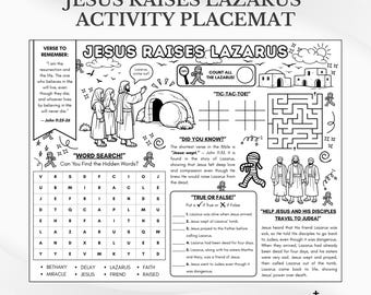 Jesus Raises Lazarus Bible Activity Placemat: Sunday School Coloring Page (PDF Download)