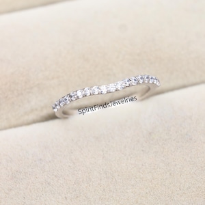 Jonc diamant incurvé en métal or blanc massif, jonc empilable assorti, rehausseur de bague incurvée en or 14 carats, jonc délicat simple, cadeau pour elle