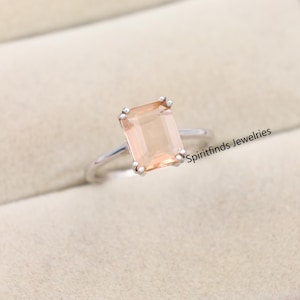 Minimalist Morganite Engagement Ring, 14K Gold Wedding Ring, Emerald Cut Peach Morganite Ring, Bridal Promise Ring, Anniversary Gift For Her