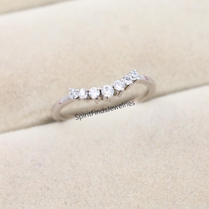 Curved Half Eternity Band Art Deco Wedding Band 925 Sterling Silver Band Round Simulated Diamond Band Bridal Promise Wedding Band For Woman