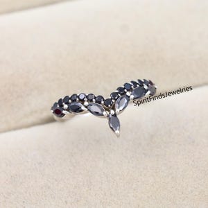 Dainty Marquise And Round Moissanite Stacking Ring Black Onyx Curved Wedding Band Black Diamond Gold Wedding Promise Ring Anniversary Gift