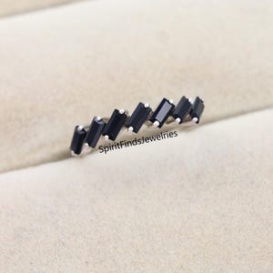 Half Eternity Black Onyx Wedding Band, 14K Yellow Gold Band, Baguette Cut Ring, Stackable Matching Ring, Anniversary Promise Bridal Ring