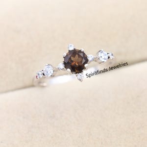 Smoky Quartz Ring Sterling Silver Ring Round Gemstone Ring Handmade Ring Gift Ring Promise Ring Engagement Ring Gift for women, Christmas