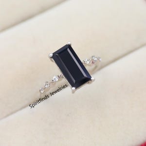 Natural Black Onyx Baguette Cut Ring, Wedding Statement Ring, Engagement Promise Ring, Birthstone Jewelry, Black Gemstone Ring, Gift For Her