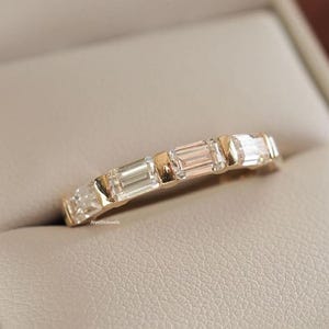 Baguette Cut Moissanite Eternity Band, 14K Yellow Gold Ring, Dainty Stacking Band, Anniversary Ring, Wedding Band, Minimalist Fine Jewelry