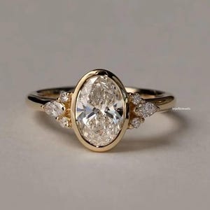 Oval Cut Moissanite Diamond Engagement Ring, 14k Yellow Gold Ring, Unique Bridal Ring, bezel Ring, Handmade Proposal Ring, Custom Jewelry