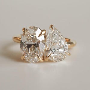 3 TCW Toi Et Moi Ring Oval and Pear Cut Moissanite Ring 14K Solid Gold Engagement Ring Two Stone Ring Bridal Ring Anniversary for Her Gift