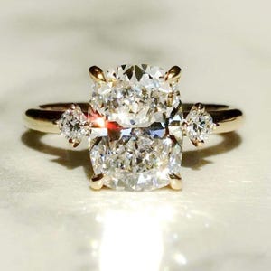 2.50 Carat Engagement Three Stone Cushion Cut Moissanite Ring 14K Yellow Gold Ring Diamond Ring Proposal Ring Anniversary Gift Diamond Ring