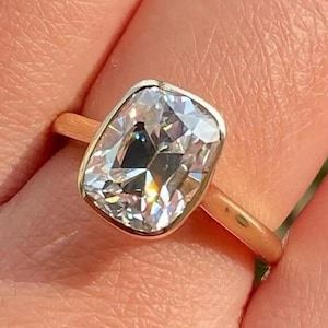 2.50 CT Cushion Cut Moissanite Engagement Ring Cushion Old Mine Cut Bezel Ring Solitaire Diamond Ring 14K Yellow Gold Ring Gift Promise Ring