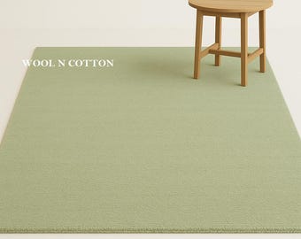 Hand-Tufted Light Green Wool Rug – Minimalist Modern Carpet - 6X9,8X10,12X15,12X12,(runner)3x25 FEET