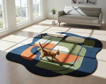 Tappeto moderno in lana con forme astratte – Tappeto di design geometrico fatto a mano / Tappeto contemporaneo