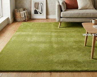 Tappeto in lana trapuntato a mano – Tappeto morbido verde muschio, decorazione per pavimenti in misto naturale