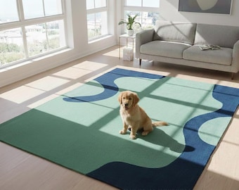 Tappeto moderno astratto in lana fatto a mano - Tappeto contemporaneo verde e blu - 6x9,8x10,9x14 PIEDI