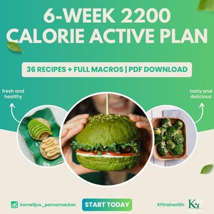 6-Week 2200 Calorie Meal Plan for Fat Loss | Weight Loss Nutrition Guide | Healthy Eating Plan with Macros & Recipes PDF