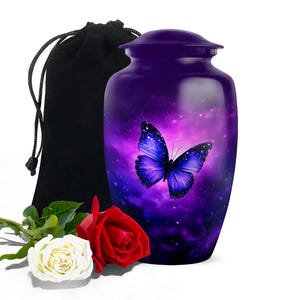 Galaxy Butterfly Cremation Urn: Purple Memorial Urn for Ashes