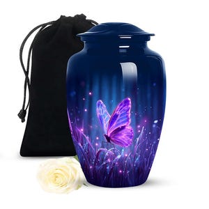 Purple Butterfly Cremation Urn for Ashes – Glowing Butterfly Memorial Keepsake Sympathy Gift – Mini Urn – Small Decorative Urn Size (10&quot;,3&quot;)