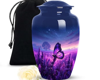 Purple Butterfly Cremation Urn for Ashes – Memorial Keepsake – Lavender Twilight Floral & Butterfly Sympathy Gift – Mini Decorative Urn
