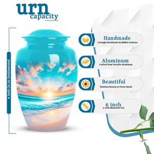6-inch medium beach urn with sunrise ocean theme