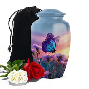 Butterfly Cremation Urn for Adult Ashes: Floral Memorial Urn, Aluminum (10&quot;, 3&quot;)