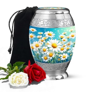 Personalized Daisy Flower Cremation Urn for Ashes – Floral Urn for Human Ashes Adult – Memorial Keepsake Funeral Urn -(Size 10&quot; 3&quot;)