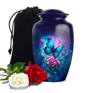 Butterfly Cremation Urn for Human Ashes: Floral Design, Aluminum, 10-inch