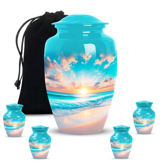 Sunset Beach Theme Cremation Urn for Ashes, Ocean Urn, Beautiful Memorial Urn, Funeral Keepsake Urn  (Size 10 inch 3 inch )