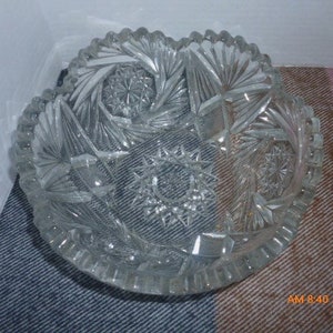 Heisey signed Cut Glass Crystal Bowl 1908 - 1946 Heisey Glass Pinwheel and Fan Clear Round 8&quot; Bowl Signed