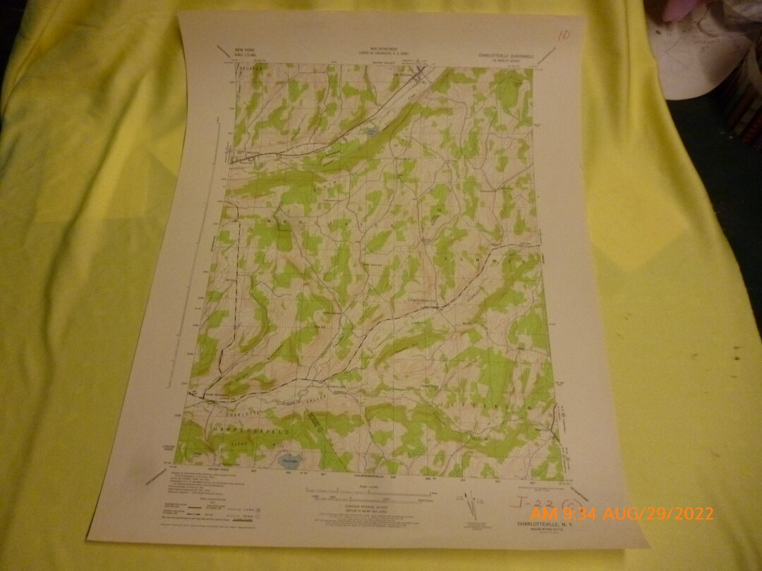 Charlotteville New York 1943 Antique Map War Dept Corps Engineers