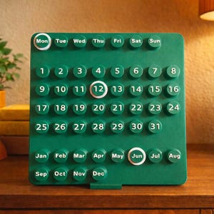 Green Perpetual Calendar | Ring A Date | Space Age Decorative Object | 1970s Design | Made in France