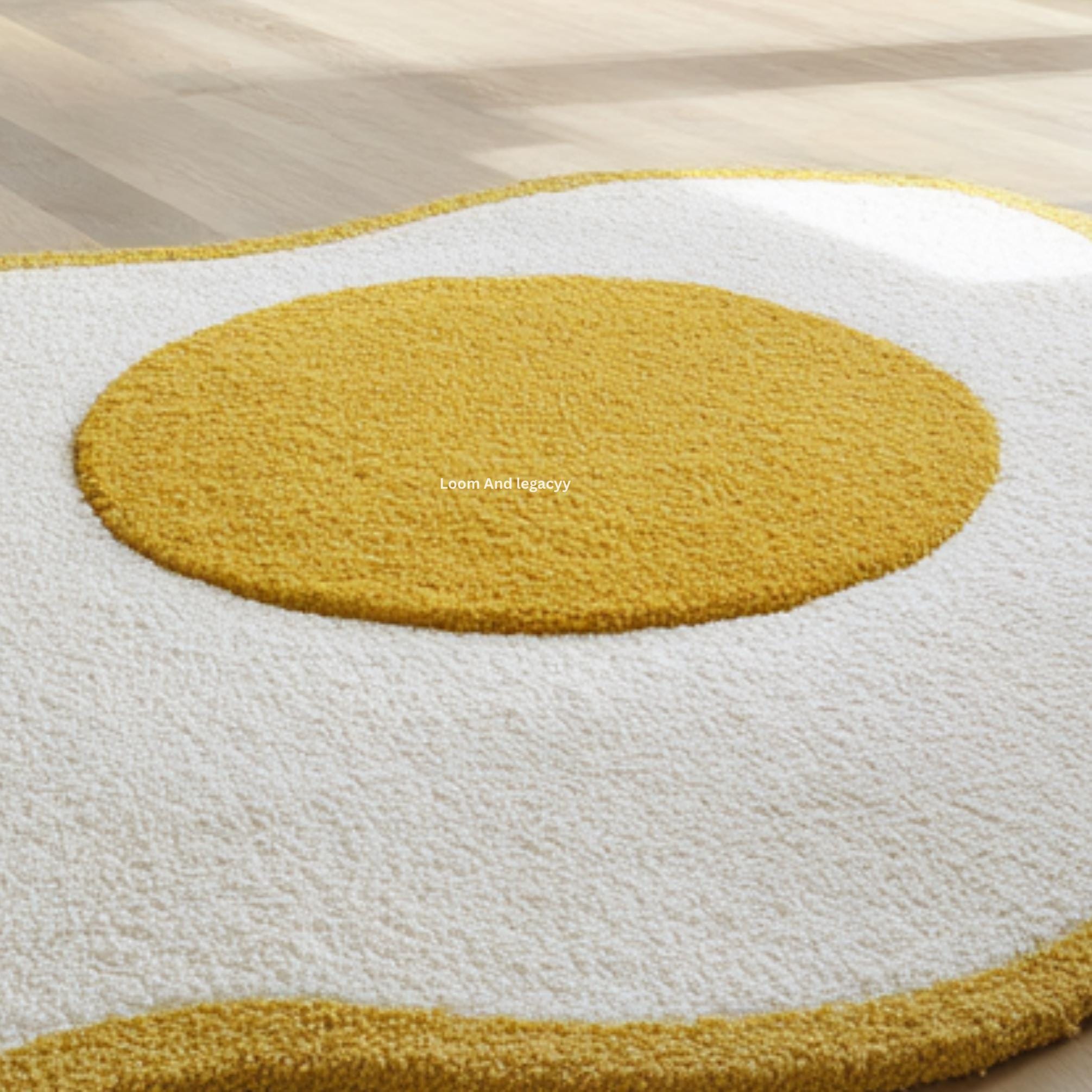 Breakfast Area Rugs Hand Tufted Fried Egg Area Rug - Large Sunny Side up Shaped Carpet ...