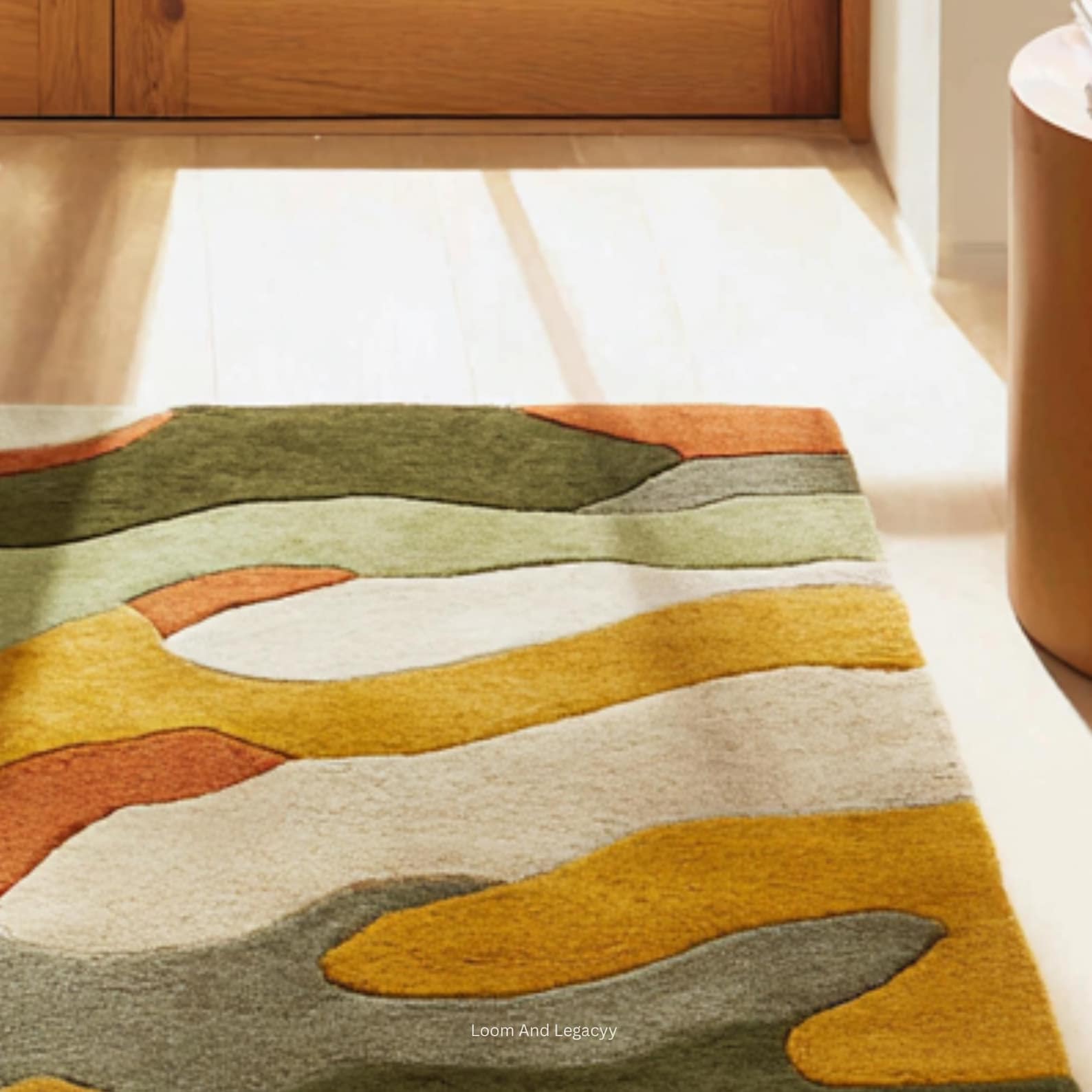 Hand Tufted Abstract Wave Area Rug - Earthy Sage Orange Mustard Carpet ...