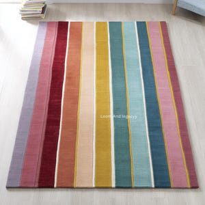 Modern Multicolor Vertical Stripe Wool Rug | Bold Rainbow Hand-Tufted Area Rug | Colorful Striped Living Room Accent Rug