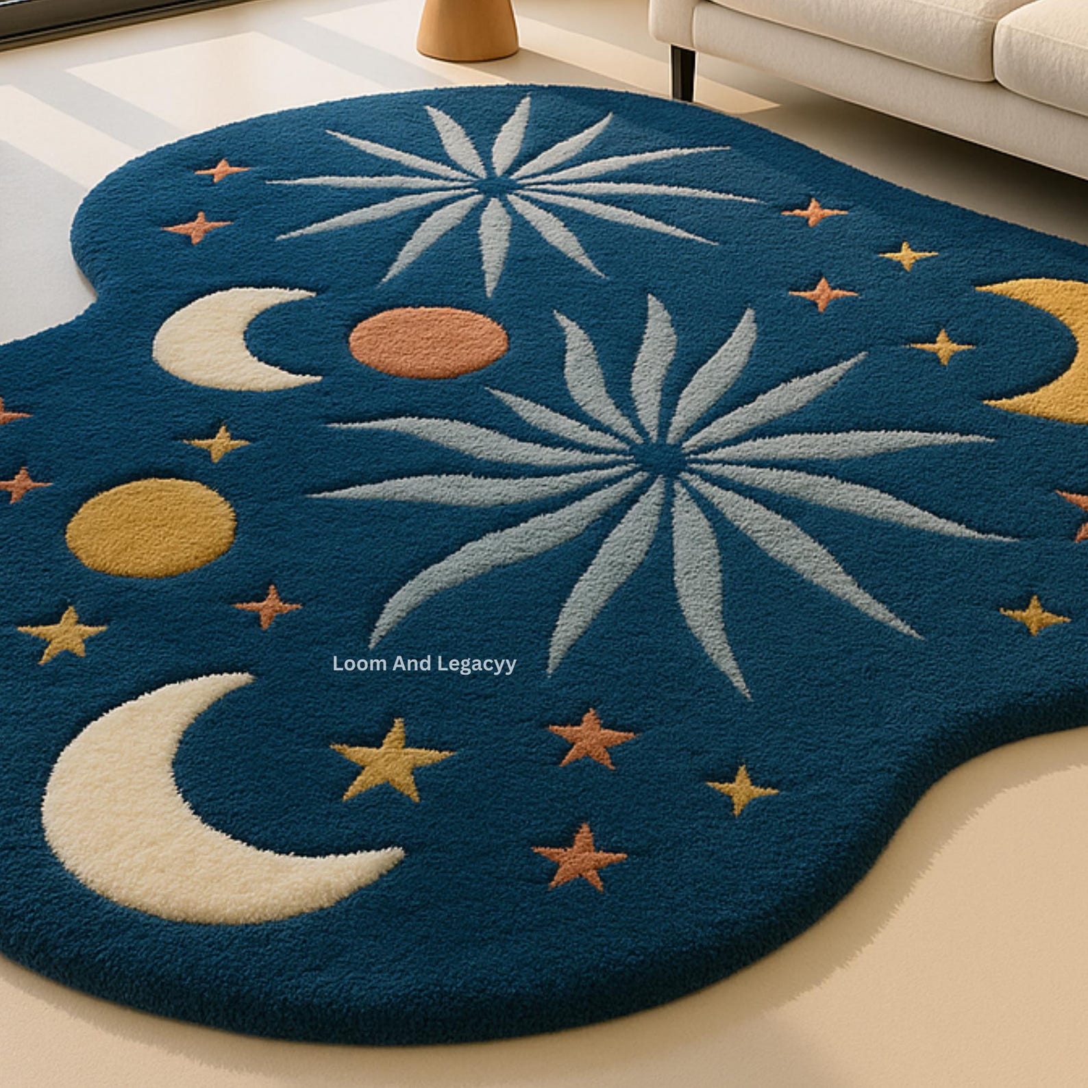Celestial Rugs Hand-tufted Celestial Wool Rug | Night Sky Rug With Moons, Suns & Stars ...
