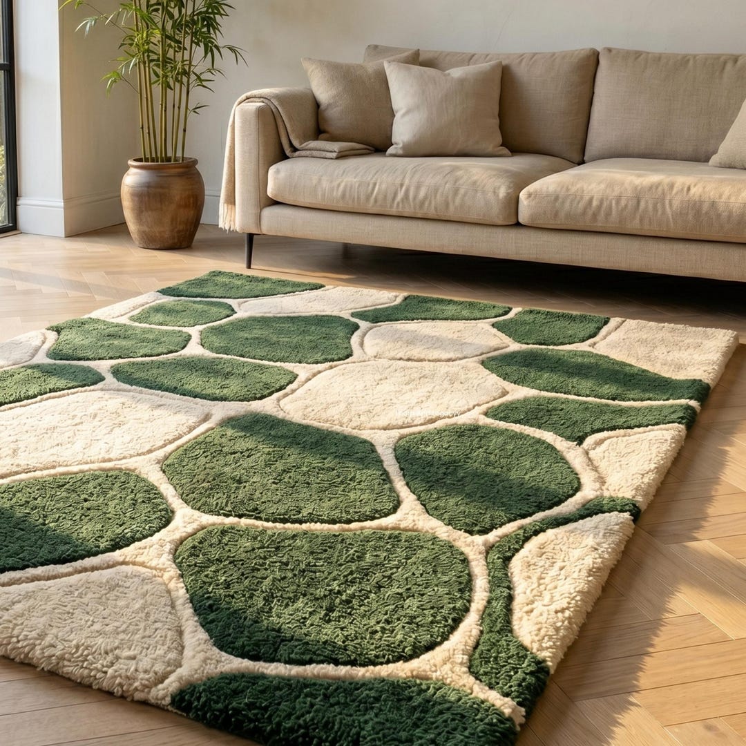 Green Pebble Rug, Organic Stone Pattern Rug, Modern Abstract Area Rug ...