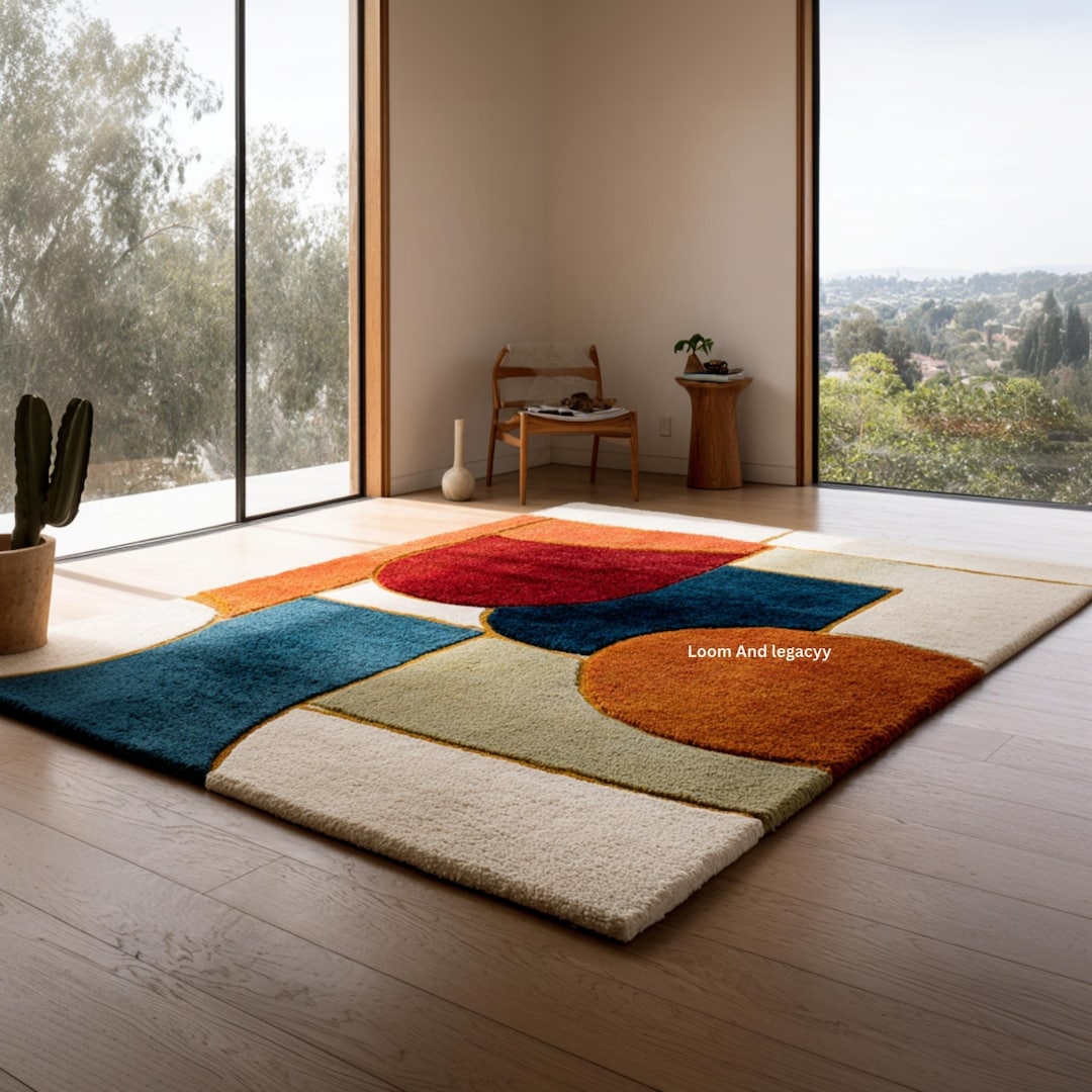 Modern Color Block Wool Rug | Hand-tufted Geometric Carpet in Red, Blue ...