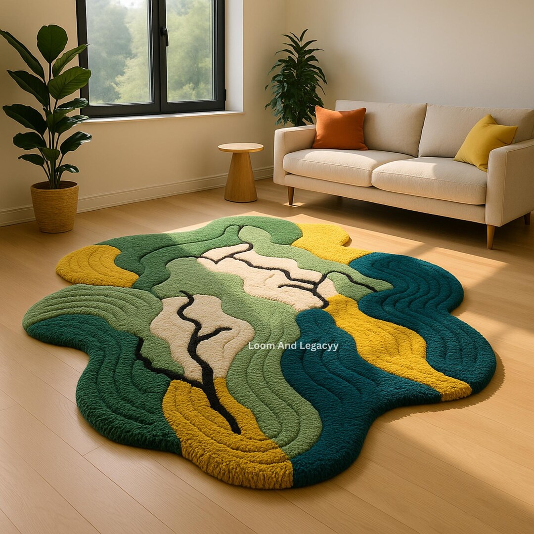 Topiary Design Rug Hand Tufted Abstract Forest Area Rug Large Green Mossy Topographic ...