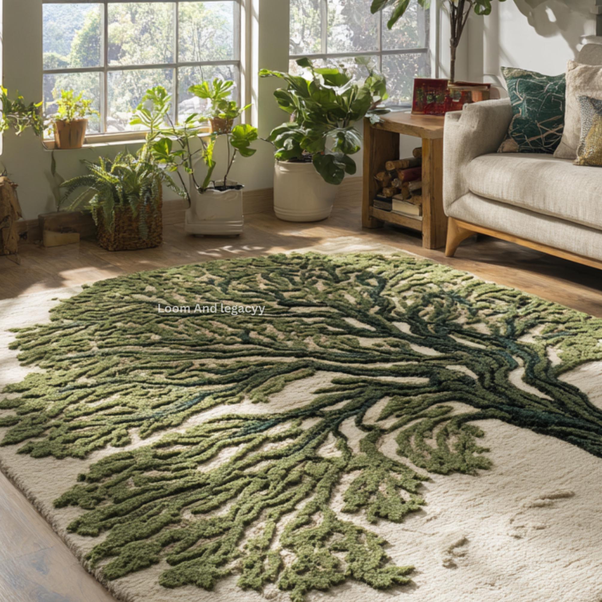 Tree Design Rugs Tree of Life Rug, Handmade Wool Rug With Sculptural Green Design - Etsy