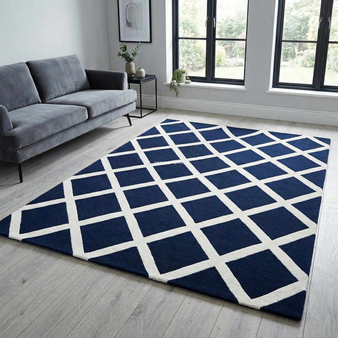 Tufted Check Rug Checkered Tufted Rug, Abstract Wool Area Rug Carpet for Living Room ...