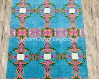 Handgeknüpfter Wollteppich | Vintage Tribal Geometrisches Design