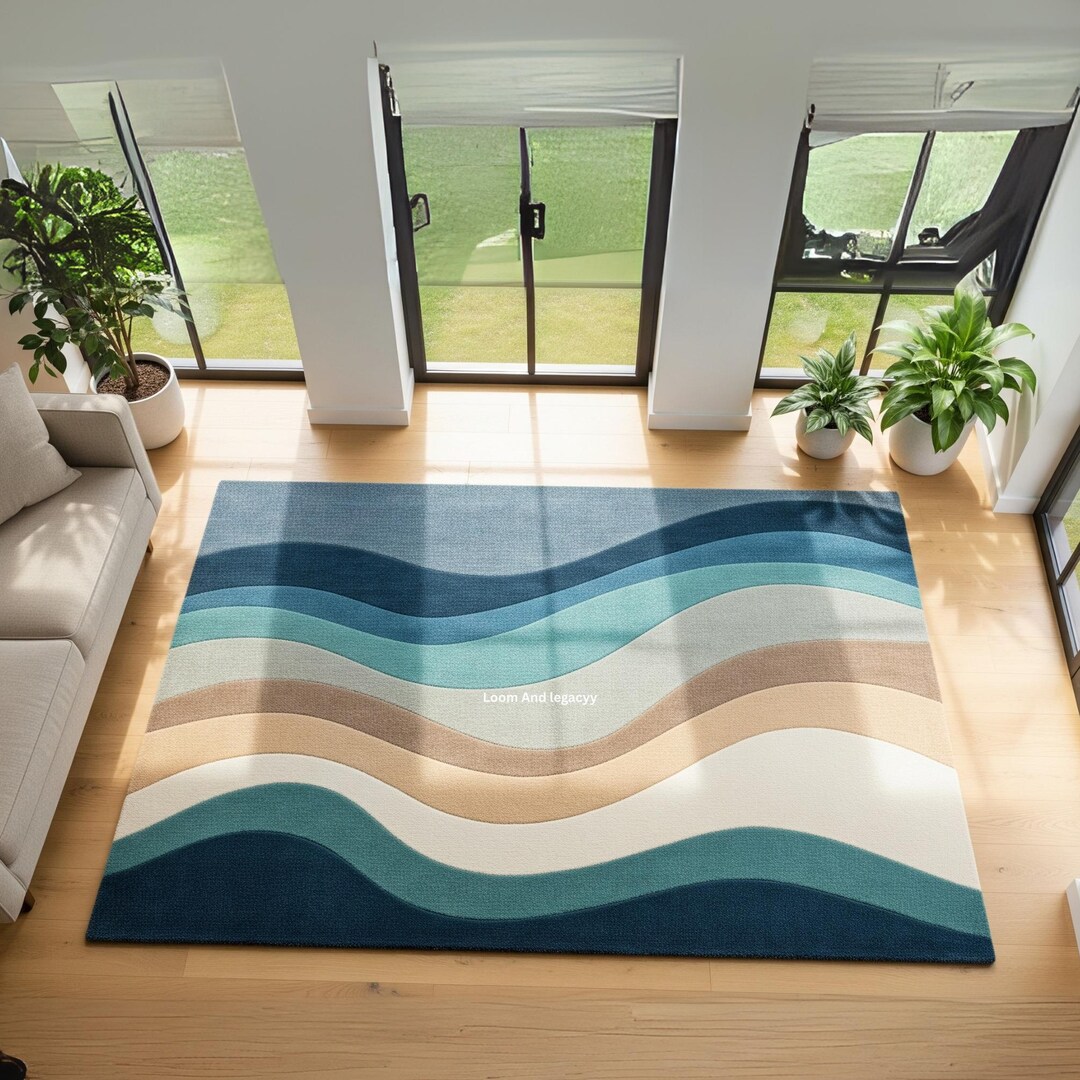 Wool Wave Rug Hand-tufted Wool Wave Rug | Modern Coastal Home Decor - Etsy